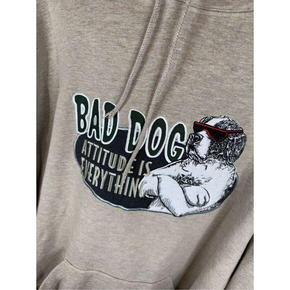 Vintage Big Dogs Hoodie Bad Dog Attitude is Everything Men's 3X Beige Tan - Picture 2 of 6